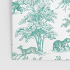Toile de Jouy Vintage French Exotic Jungle Forest Teal & White Poster Gallery Image 3