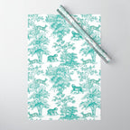 Toile de Jouy Vintage French Exotic Jungle Forest Teal & White Wrapping Paper Gallery Image 1