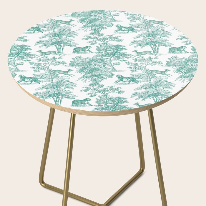Toile de Jouy Vintage French Exotic Jungle Forest Teal & White Side Table Gallery Image 2
