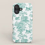 Toile de Jouy Vintage French Exotic Jungle Forest Teal & White iPhone Case Gallery Image 1