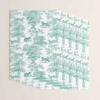 Toile de Jouy Vintage French Exotic Jungle Forest Teal & White Wrapping Paper Gallery Image 3