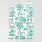 Toile de Jouy Vintage French Exotic Jungle Forest Teal & White Stationery Card Gallery Image 2
