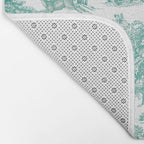 Toile de Jouy Vintage French Exotic Jungle Forest Teal & White Bath Mat Gallery Image 2