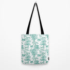 Toile de Jouy Vintage French Exotic Jungle Forest Teal & White Tote Bag Gallery Image 2