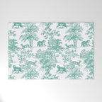 Toile de Jouy Vintage French Exotic Jungle Forest Teal & White Welcome Mat Gallery Image 1