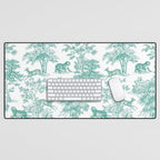 Toile de Jouy Vintage French Exotic Jungle Forest Teal & White Desk Mat Gallery Image 1