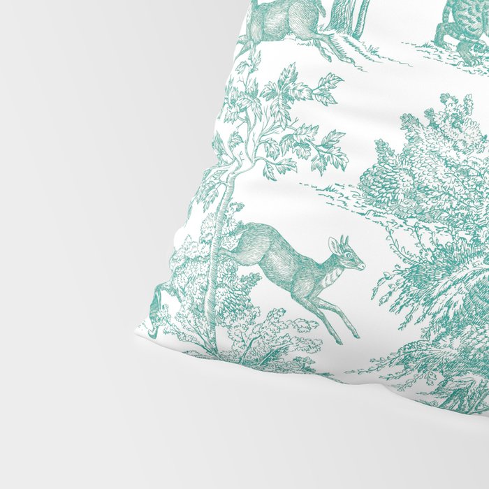 Toile de Jouy Vintage French Exotic Jungle Forest Teal & White Pillow Sham Gallery Image 4