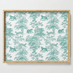 Toile de Jouy Vintage French Exotic Jungle Forest Teal & White Serving Tray Gallery Image 1