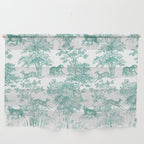 Toile de Jouy Vintage French Exotic Jungle Forest Teal & White Wall Hanging Gallery Image 1