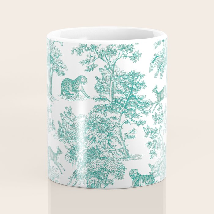 Toile de Jouy Vintage French Exotic Jungle Forest Teal & White Coffee Mug Gallery Image 4