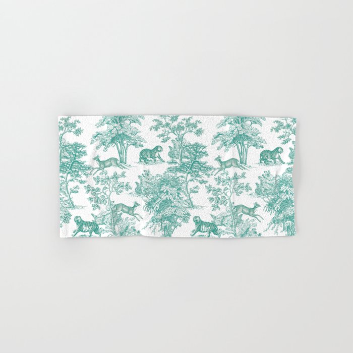 Toile de Jouy Vintage French Exotic Jungle Forest Teal & White Towels Gallery Image 1