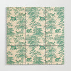 Toile de Jouy Vintage French Exotic Jungle Forest Teal & White Wood Wall Art Gallery Image 1