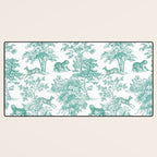 Toile de Jouy Vintage French Exotic Jungle Forest Teal & White Desk Mat Gallery Image 3