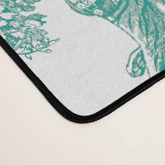 Toile de Jouy Vintage French Exotic Jungle Forest Teal & White Desk Mat Gallery Image 4