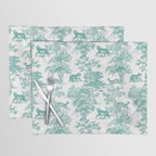 Toile de Jouy Vintage French Exotic Jungle Forest Teal & White Placemat Gallery Image 1