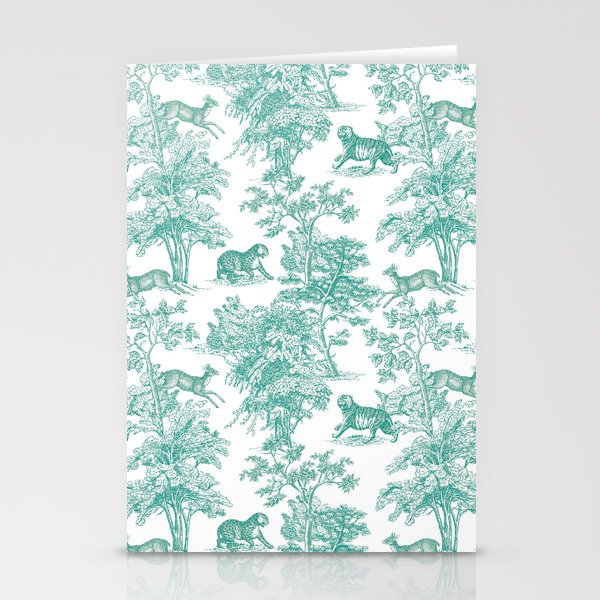 Toile de Jouy Vintage French Exotic Jungle Forest Teal & White Stationery Card Gallery Image 1