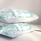 Toile de Jouy Vintage French Exotic Jungle Forest Teal & White Pillow Sham Gallery Image 3