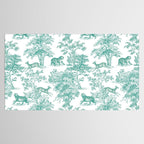 Toile de Jouy Vintage French Exotic Jungle Forest Teal & White Tablecloth Gallery Image 2