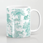 Toile de Jouy Vintage French Exotic Jungle Forest Teal & White Coffee Mug Gallery Image 1