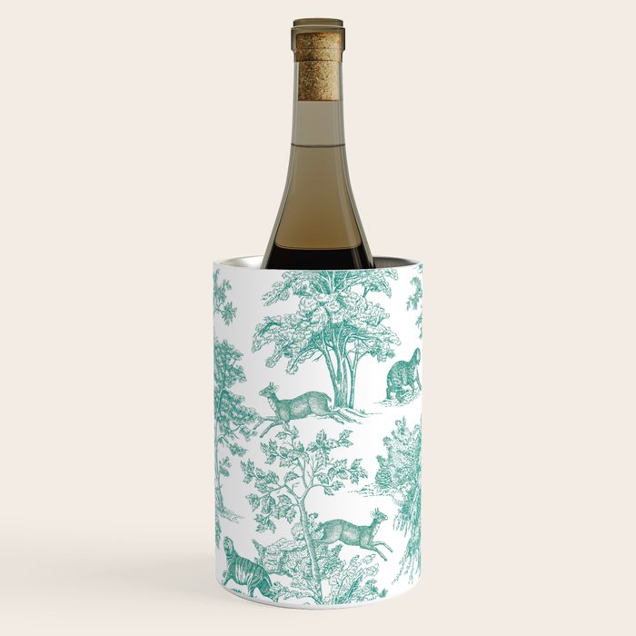 Toile de Jouy Vintage French Exotic Jungle Forest Teal & White Wine Chiller Gallery Image 2