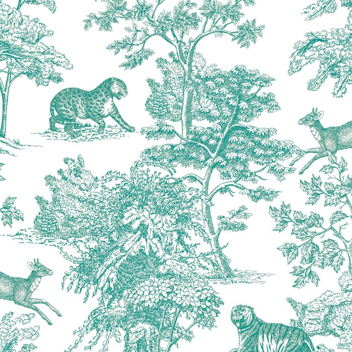 Toile de Jouy Vintage French Exotic Jungle Forest Teal & White Coffee Mug Gallery Image 2