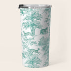 Toile de Jouy Vintage French Exotic Jungle Forest Teal & White Travel Mug Gallery Image 3