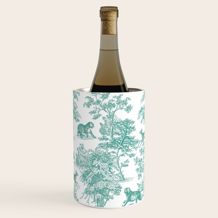 Toile de Jouy Vintage French Exotic Jungle Forest Teal & White Wine Chiller Gallery Image 1