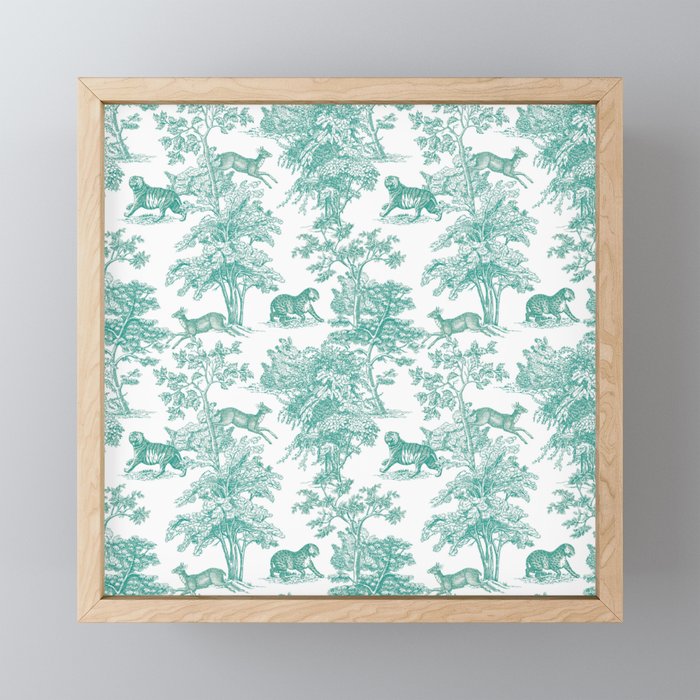 Toile de Jouy Vintage French Exotic Jungle Forest Teal & White Mini Art Print Gallery Image 1