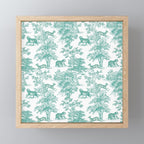 Toile de Jouy Vintage French Exotic Jungle Forest Teal & White Mini Art Print Gallery Image 1