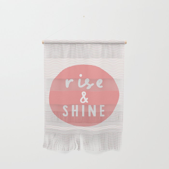 Rise and Shine inspirational quote typography wall art home decor in peach pink Wall Hanging Gallery Image 1