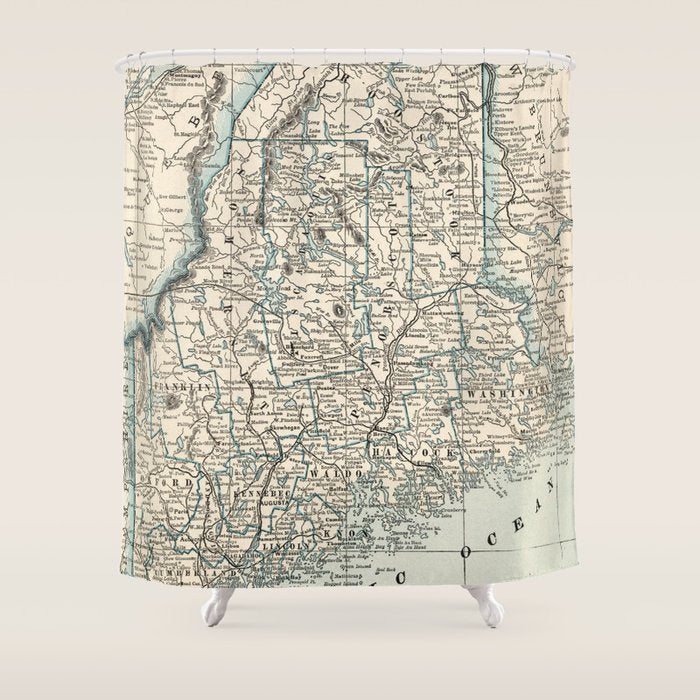 Vintage Map of Maine (1893) Shower Curtain Gallery Image 1