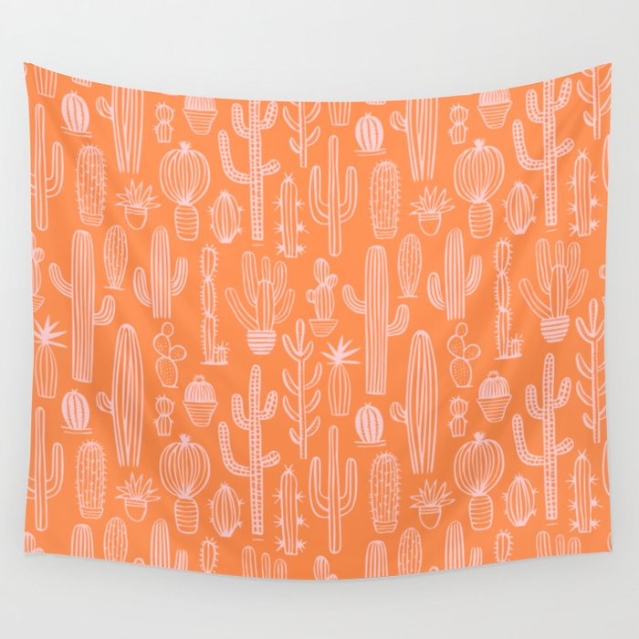 Retro hand drawn cactus plant pattern Wall Tapestry Gallery Image 4