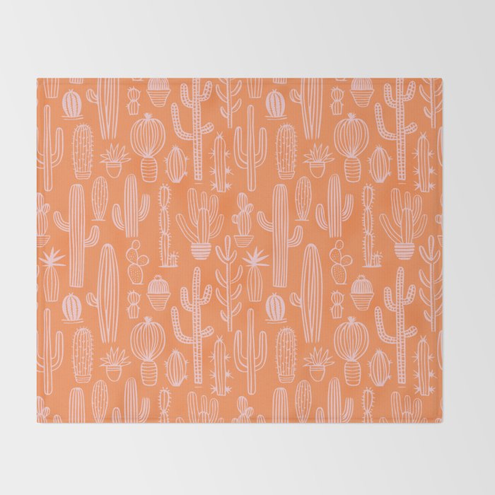 Retro hand drawn cactus plant pattern Throw Blanket Gallery Image 2