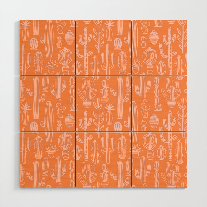 Retro hand drawn cactus plant pattern Wood Wall Art Gallery Image 1