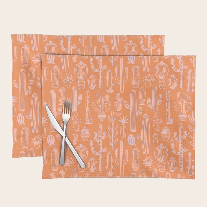 Retro hand drawn cactus plant pattern Placemat Gallery Image 1