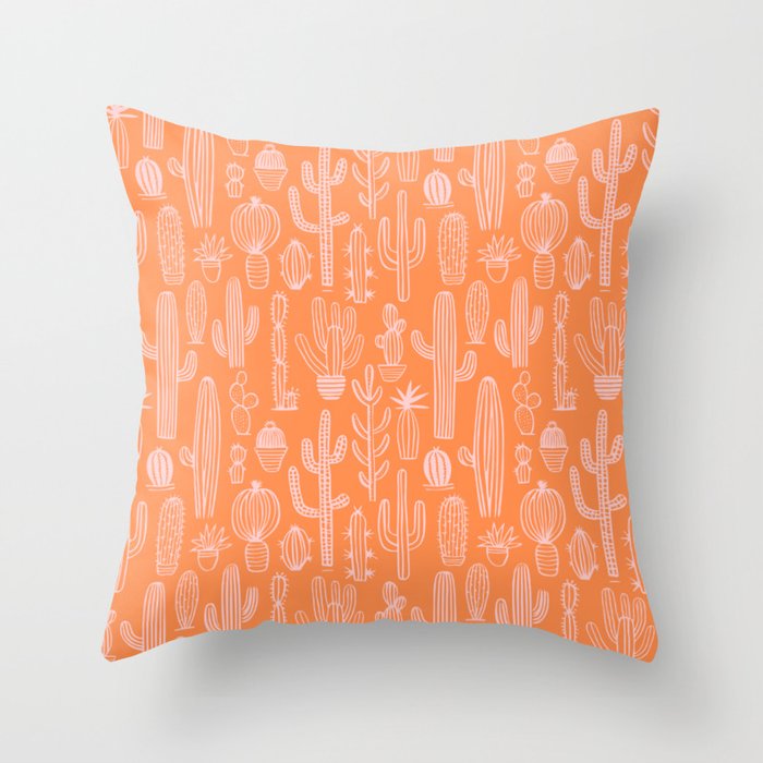 Retro hand drawn cactus plant pattern Throw Pillow Gallery Image 1