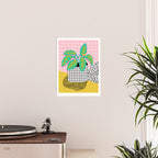Get Real - potted plant throwback retro neon 1980s style art print minimal abstract grid lines shape Poster Gallery Image 2