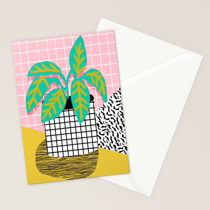 Get Real - potted plant throwback retro neon 1980s style art print minimal abstract grid lines shape Stationery Card Gallery Image 2