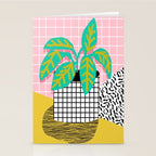 Get Real - potted plant throwback retro neon 1980s style art print minimal abstract grid lines shape Stationery Card Gallery Image 2