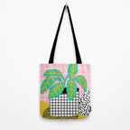 Get Real - potted plant throwback retro neon 1980s style art print minimal abstract grid lines shape Tote Bag Gallery Image 2