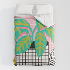 Get Real - potted plant throwback retro neon 1980s style art print minimal abstract grid lines shape Duvet Cover Gallery Image 6