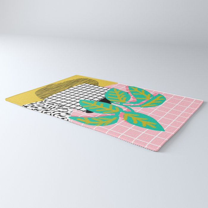 Get Real - potted plant throwback retro neon 1980s style art print minimal abstract grid lines shape Rug Gallery Image 3
