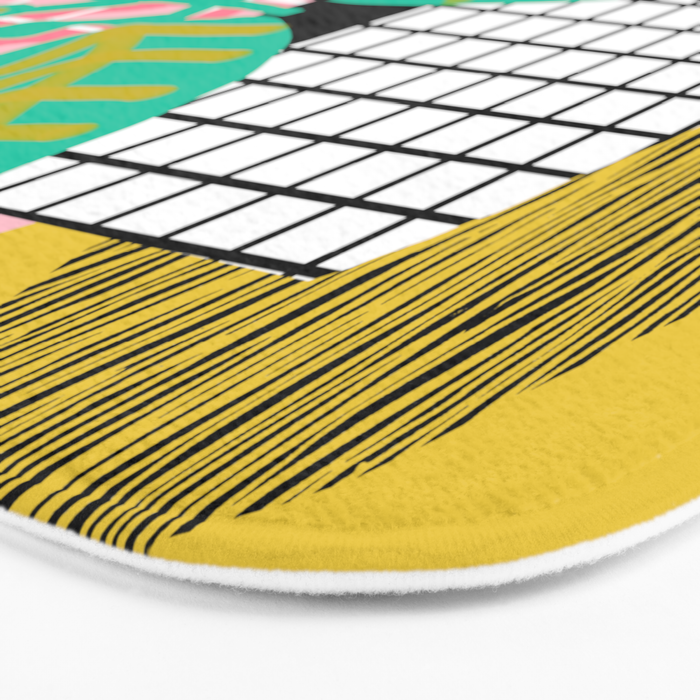 Get Real - potted plant throwback retro neon 1980s style art print minimal abstract grid lines shape Bath Mat Gallery Image 3