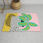 Get Real - potted plant throwback retro neon 1980s style art print minimal abstract grid lines shape Rug Gallery Image 1