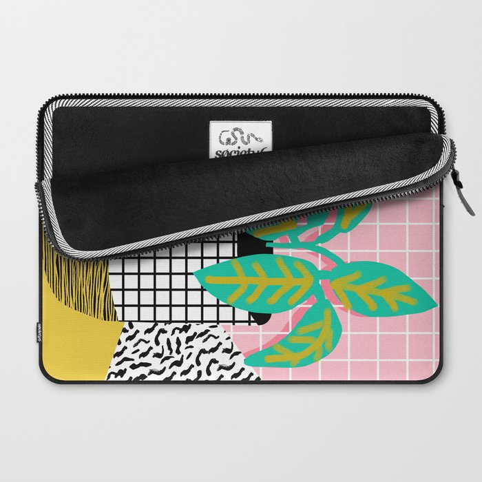 Get Real - potted plant throwback retro neon 1980s style art print minimal abstract grid lines shape Laptop Sleeve Gallery Image 2