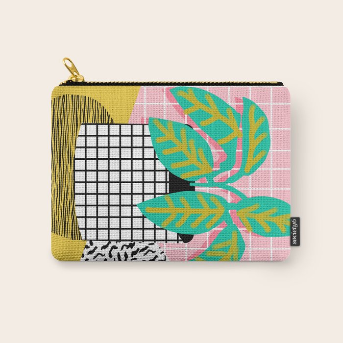 Get Real - potted plant throwback retro neon 1980s style art print minimal abstract grid lines shape Carry All Pouch Gallery Image 1
