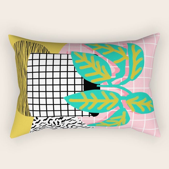 Get Real - potted plant throwback retro neon 1980s style art print minimal abstract grid lines shape Rectangular Pillow Gallery Image 2