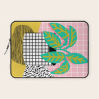 Get Real - potted plant throwback retro neon 1980s style art print minimal abstract grid lines shape Laptop Sleeve Gallery Image 1