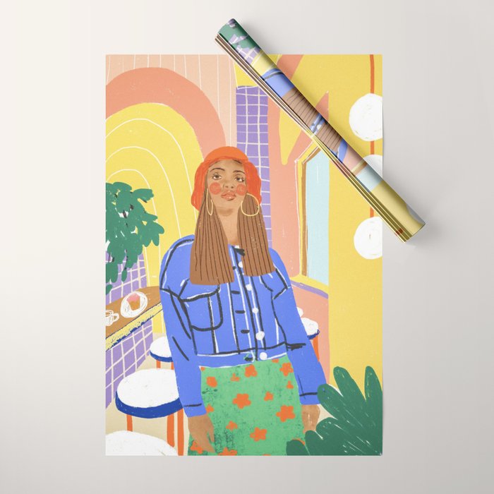 Cafe girl Wrapping Paper Gallery Image 1