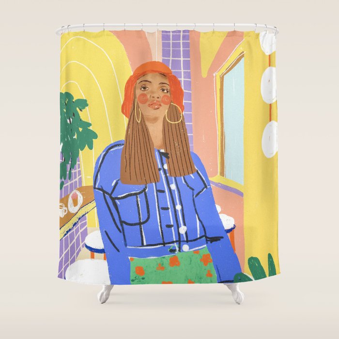 Cafe girl Shower Curtain Gallery Image 1